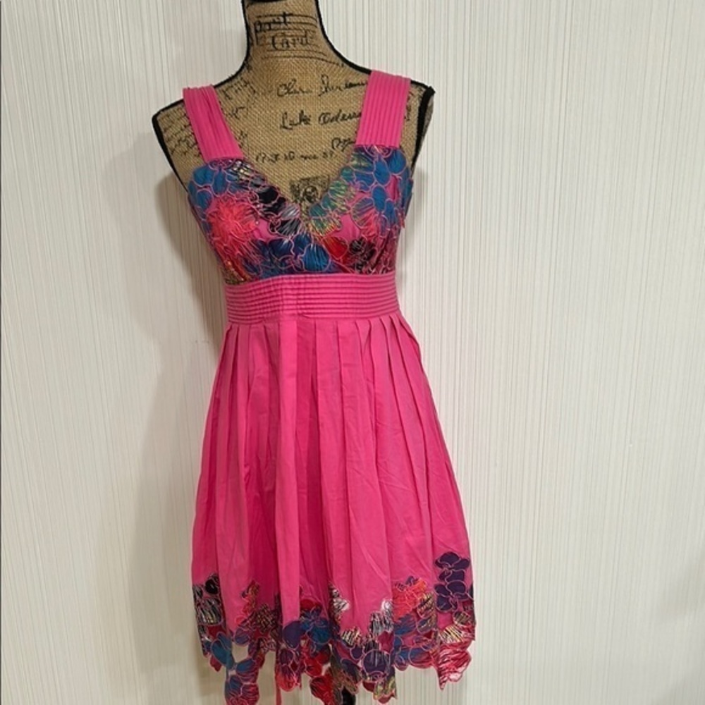 Catherine Malandrino Pink Cutout Embroidered Summer Party Dress